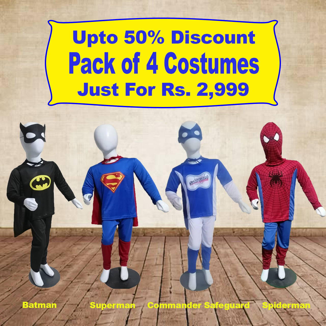 Pack Of Four Regular Superhero Costumes