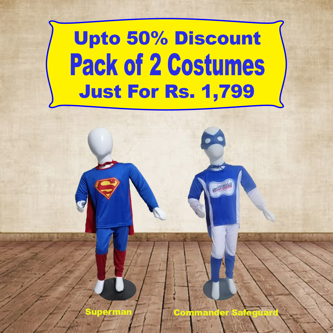 Pack of Two Regular Superhero Costumes For Kids