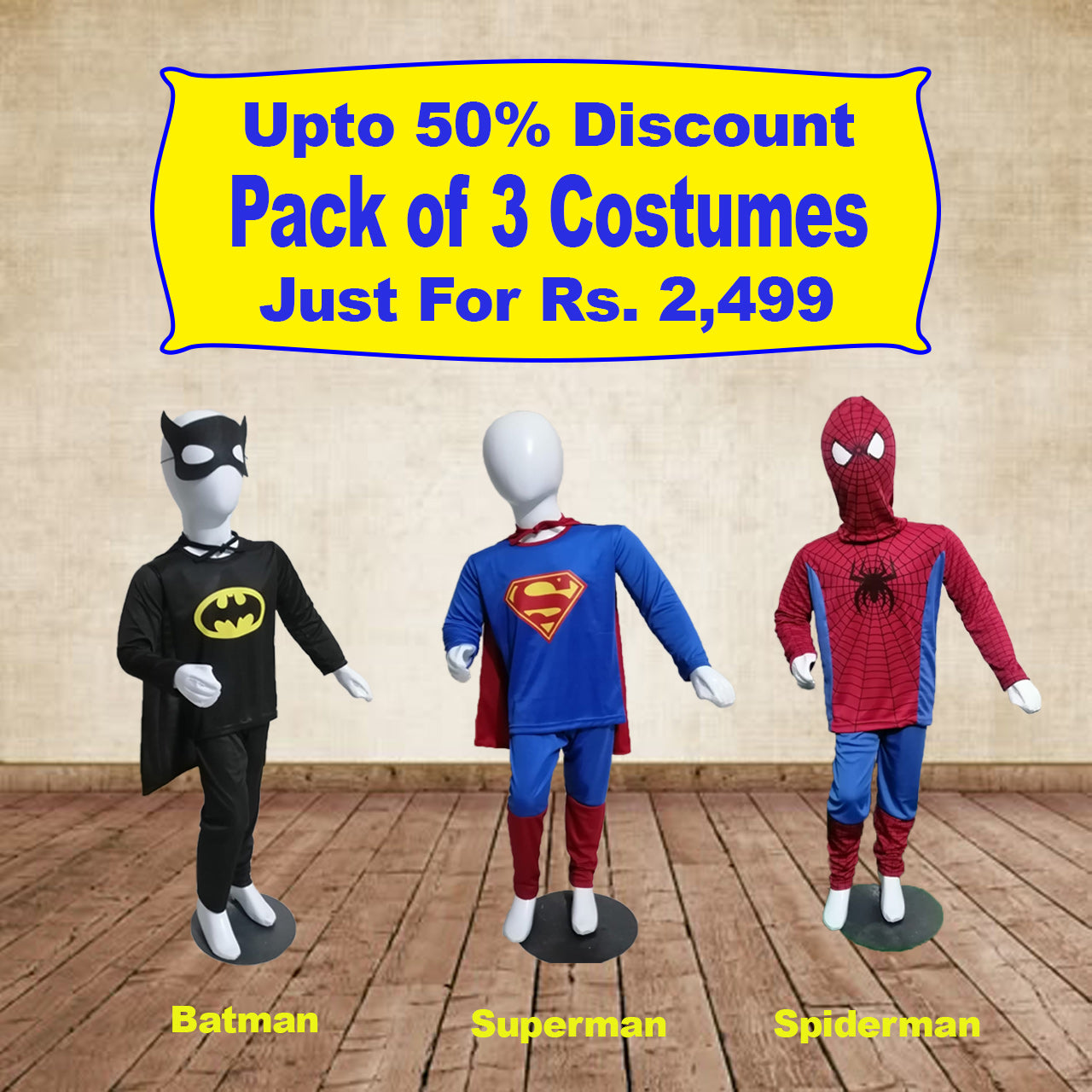 Pack of Three Regular Superhero Costumes For Kids